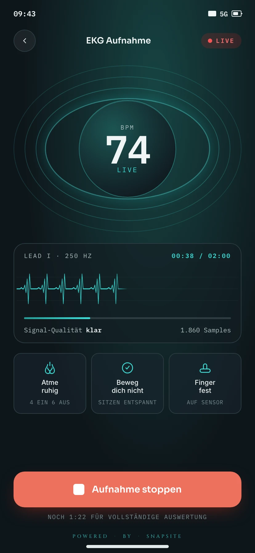 EKG aufnehmen, der Puls läuft live mit